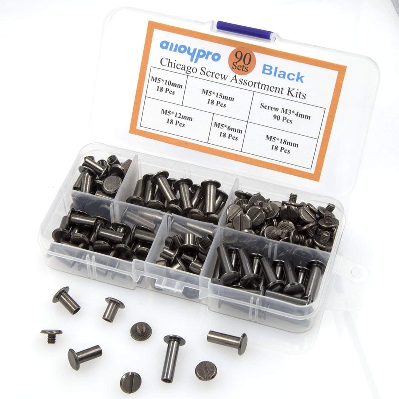 ALLOYPRO 90 Set Chicago Screws Assorted Kit 5 Size GunMetal Leather Rivet 5mm Screw Rivets Flat Fillister Book Bingding Post Nail Rivet Chicago Bolt for DIY Leather Craft Bookbinding (6,10,12,15,18mm) - Image 4